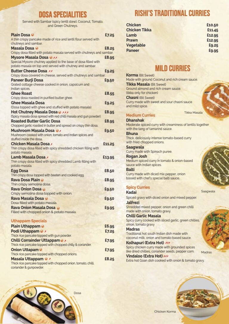 Indian Rib Menu Dinein menu - Rishis Indian Aroma